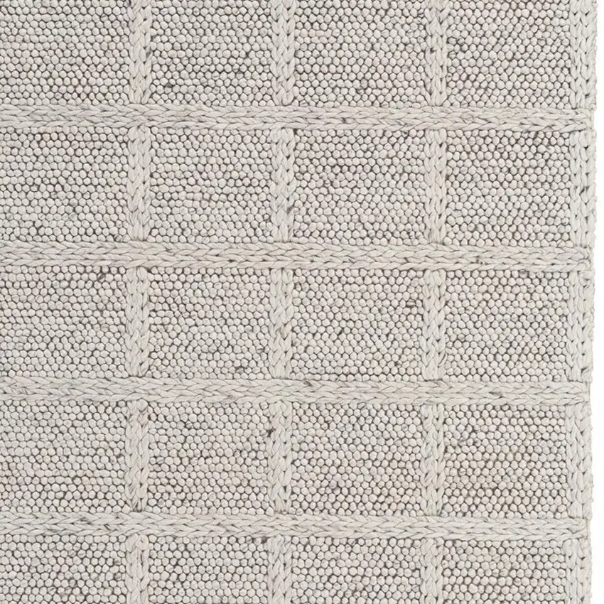 Gray and Ivory Wool Plaid Hand Woven Area Rug Photo 4