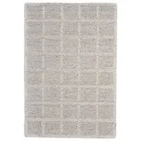 Photo of Ivory And Gray Wool Plaid Hand Woven Stain Resistant Area Rug