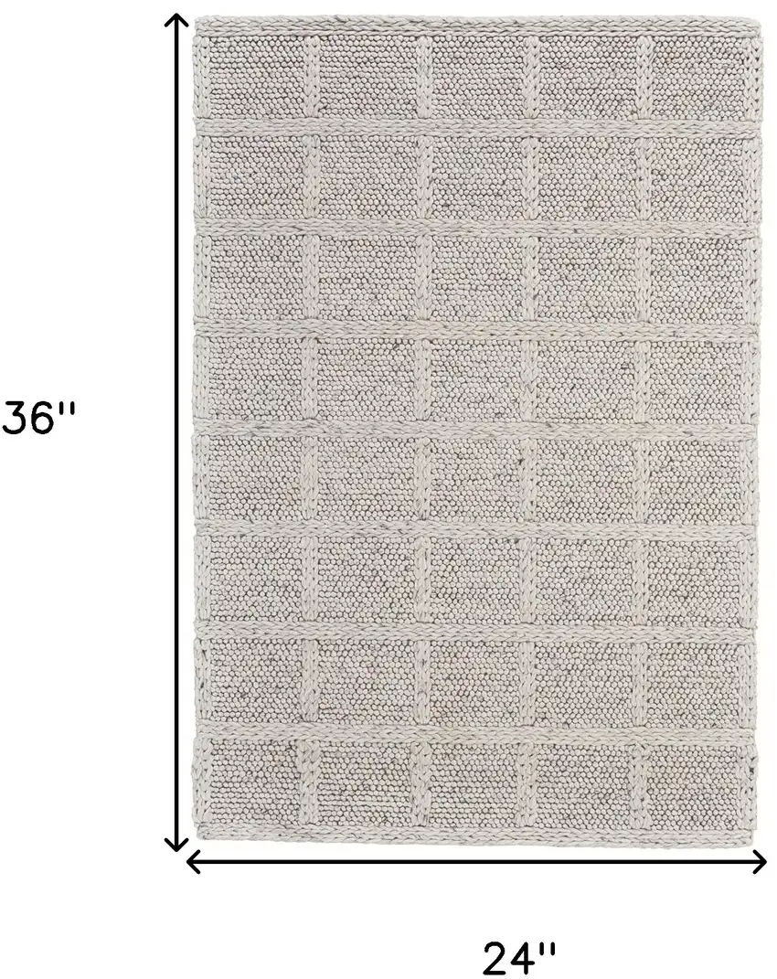 Ivory And Gray Wool Plaid Hand Woven Stain Resistant Area Rug Photo 10
