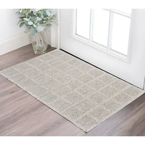 Gray and Ivory Wool Plaid Hand Woven Area Rug Photo 1