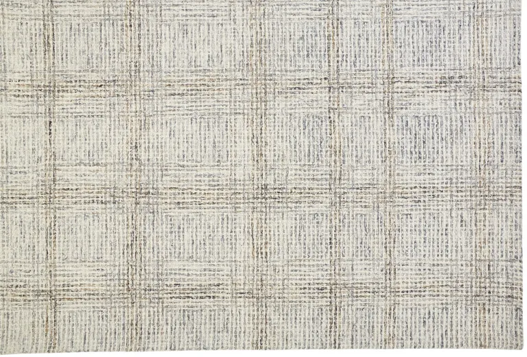 Ivory And Gray Wool Plaid Tufted Handmade Stain Resistant Area Rug Photo 4