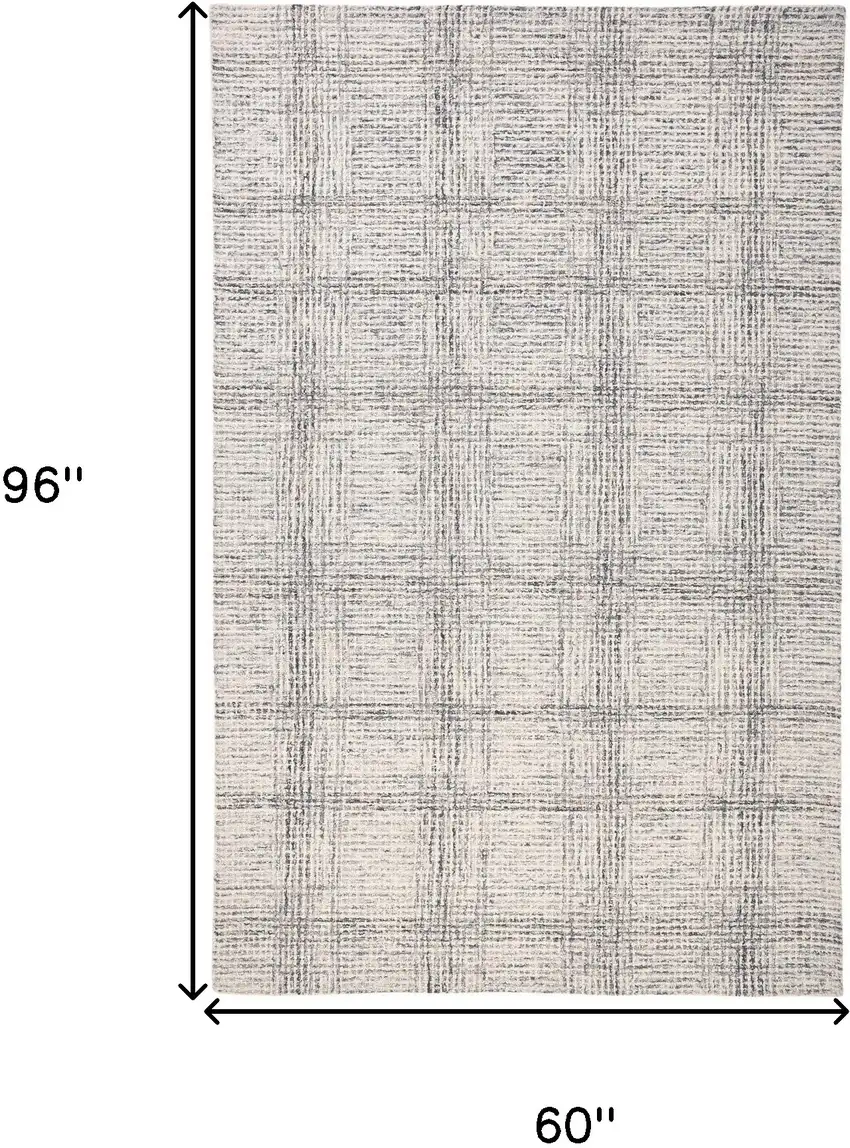 Ivory And Gray Wool Plaid Tufted Handmade Stain Resistant Area Rug Photo 10