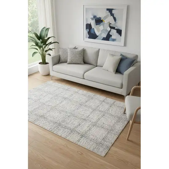 Ivory And Gray Wool Plaid Tufted Handmade Stain Resistant Area Rug Photo 1