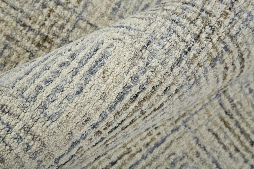 Ivory And Gray Wool Plaid Tufted Handmade Stain Resistant Area Rug Photo 9