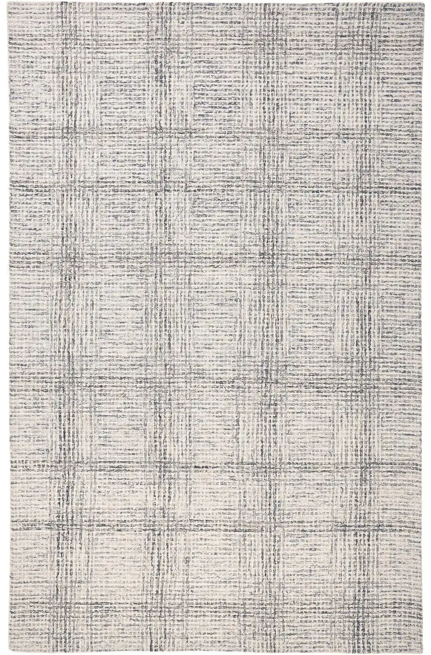 Ivory And Gray Wool Plaid Tufted Handmade Stain Resistant Area Rug Photo 1