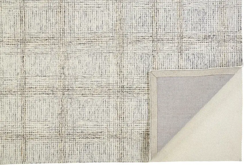 Ivory And Gray Wool Plaid Tufted Handmade Stain Resistant Area Rug Photo 5