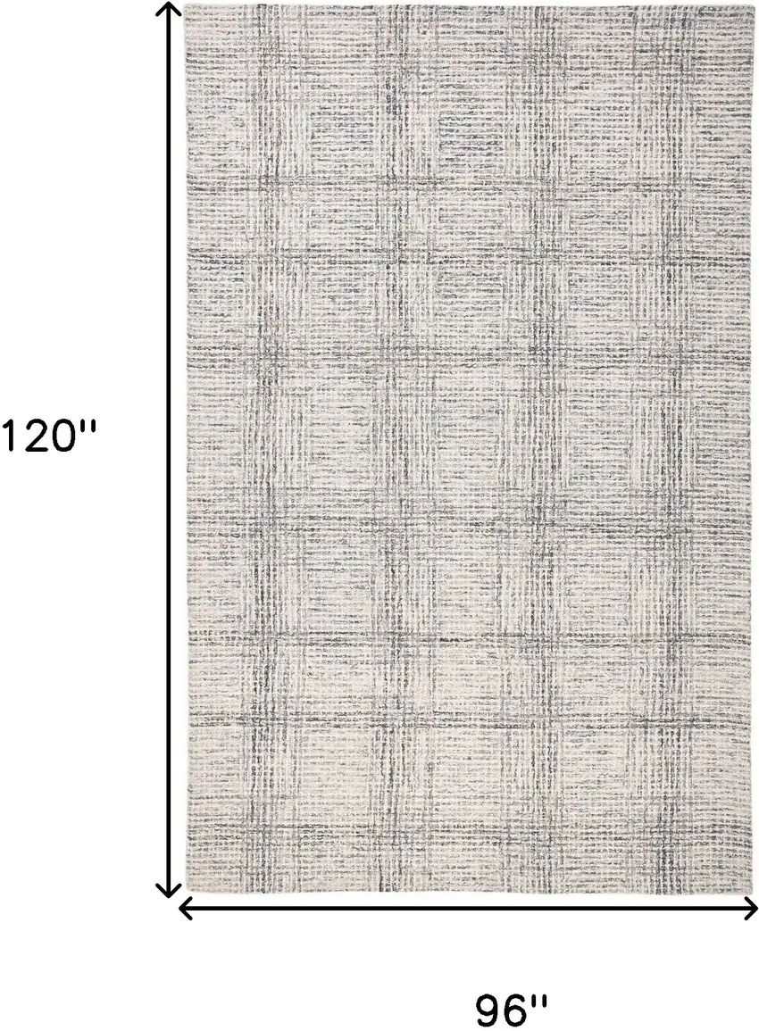 Ivory And Gray Wool Plaid Tufted Handmade Stain Resistant Area Rug Photo 10