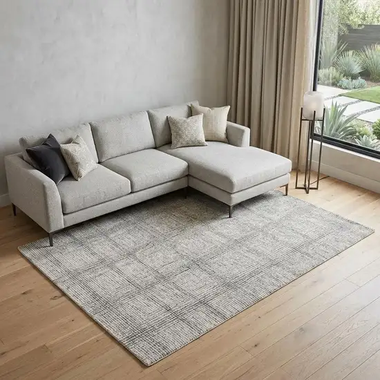 Ivory And Gray Wool Plaid Tufted Handmade Stain Resistant Area Rug Photo 1