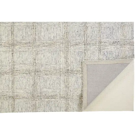 Ivory And Gray Wool Plaid Tufted Handmade Stain Resistant Area Rug Photo 6