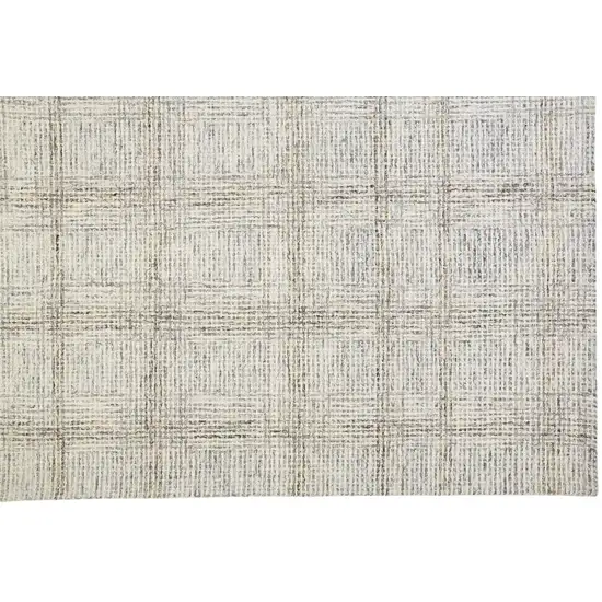 Ivory And Gray Wool Plaid Tufted Handmade Stain Resistant Area Rug Photo 4