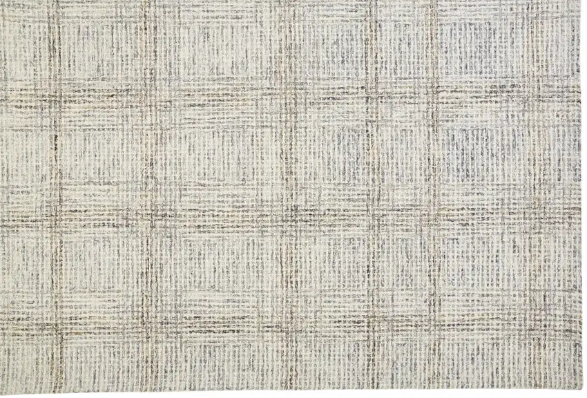 Ivory And Gray Wool Plaid Tufted Handmade Stain Resistant Area Rug Photo 4
