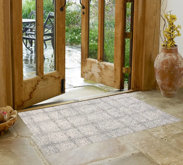 Ivory And Gray Wool Plaid Tufted Handmade Stain Resistant Area Rug Photo 2