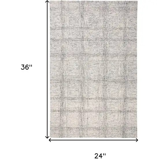 Ivory And Gray Wool Plaid Tufted Handmade Stain Resistant Area Rug Photo 3