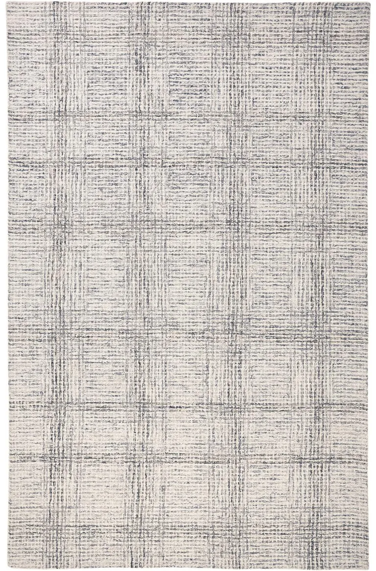 Ivory And Gray Wool Plaid Tufted Handmade Stain Resistant Area Rug Photo 3