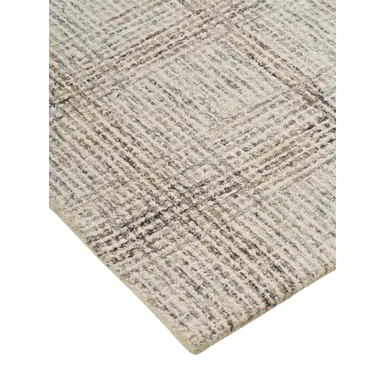 Ivory And Gray Wool Plaid Tufted Handmade Stain Resistant Area Rug Photo 5