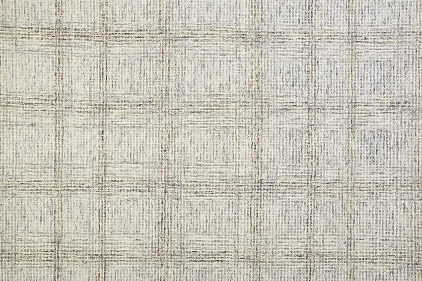 Ivory And Gray Wool Plaid Tufted Handmade Stain Resistant Area Rug Photo 9
