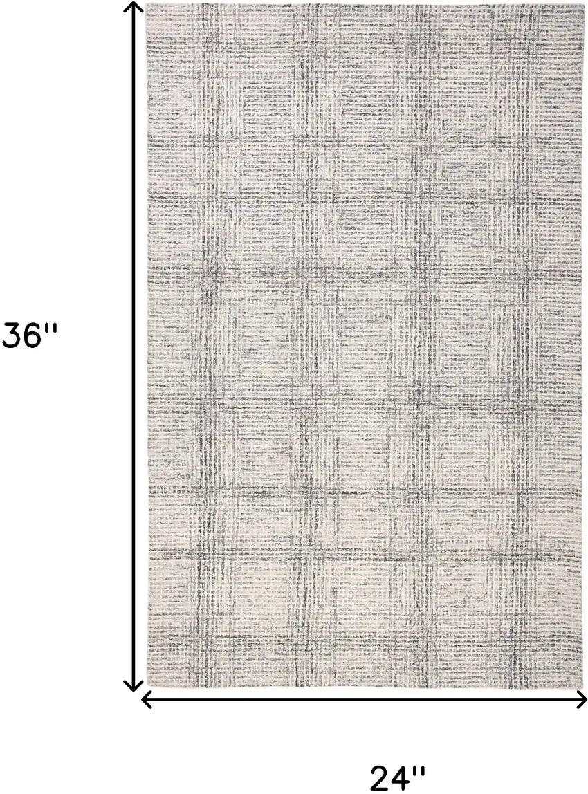 Ivory And Gray Wool Plaid Tufted Handmade Stain Resistant Area Rug Photo 10