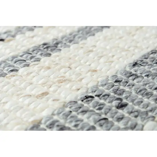 Ivory And Gray Wool Striped Hand Woven Area Rug Photo 4