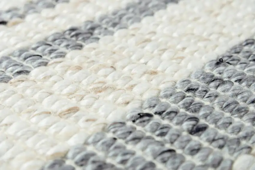 Ivory And Gray Wool Striped Hand Woven Area Rug Photo 4