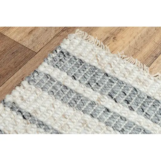Ivory And Gray Wool Striped Hand Woven Area Rug Photo 5