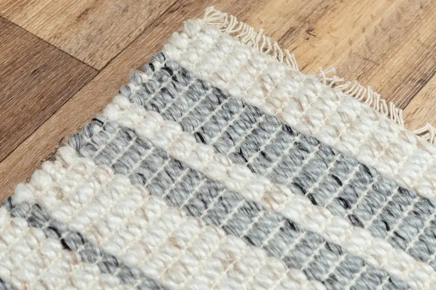 Ivory And Gray Wool Striped Hand Woven Area Rug Photo 5