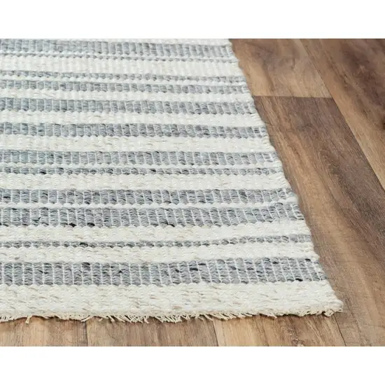 Ivory And Gray Wool Striped Hand Woven Area Rug Photo 3