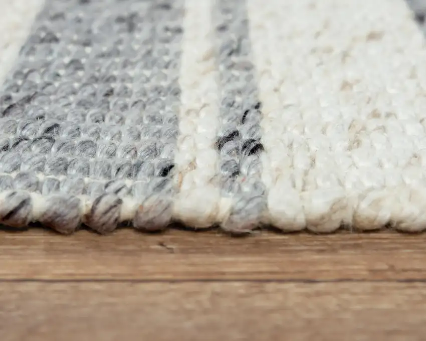 Ivory And Gray Wool Striped Hand Woven Area Rug Photo 6