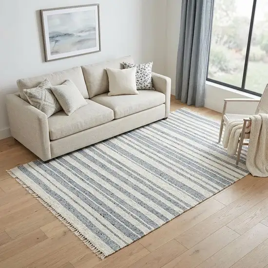Ivory And Gray Wool Striped Hand Woven Area Rug Photo 1