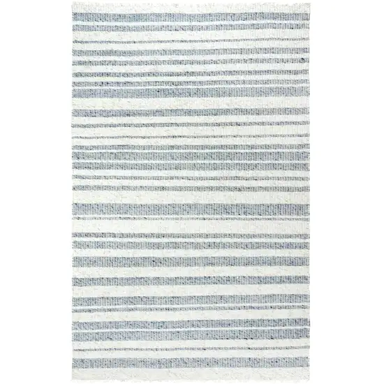 Ivory And Gray Wool Striped Hand Woven Area Rug Photo 2