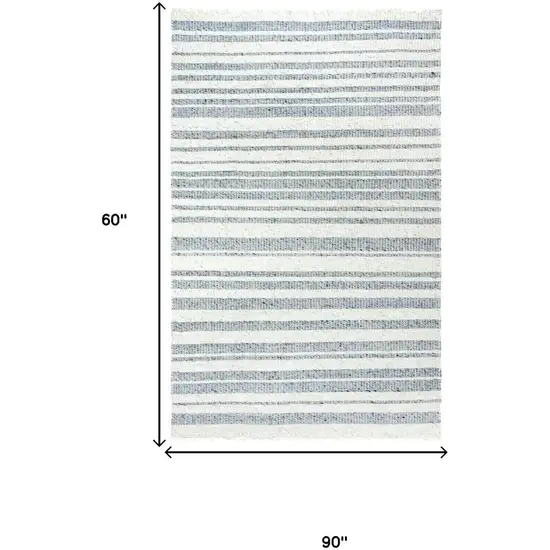 Ivory And Gray Wool Striped Hand Woven Area Rug Photo 7