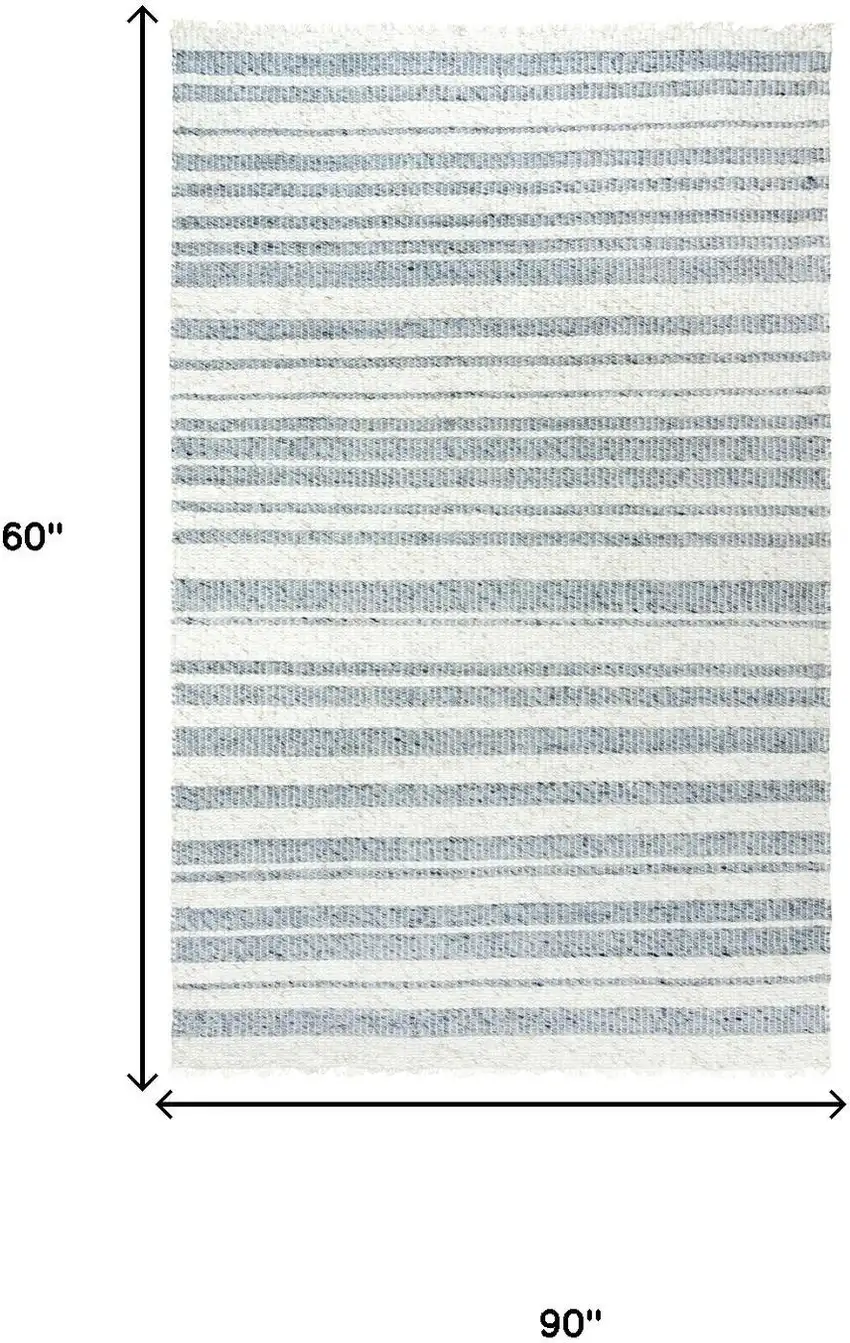 Ivory And Gray Wool Striped Hand Woven Area Rug Photo 7