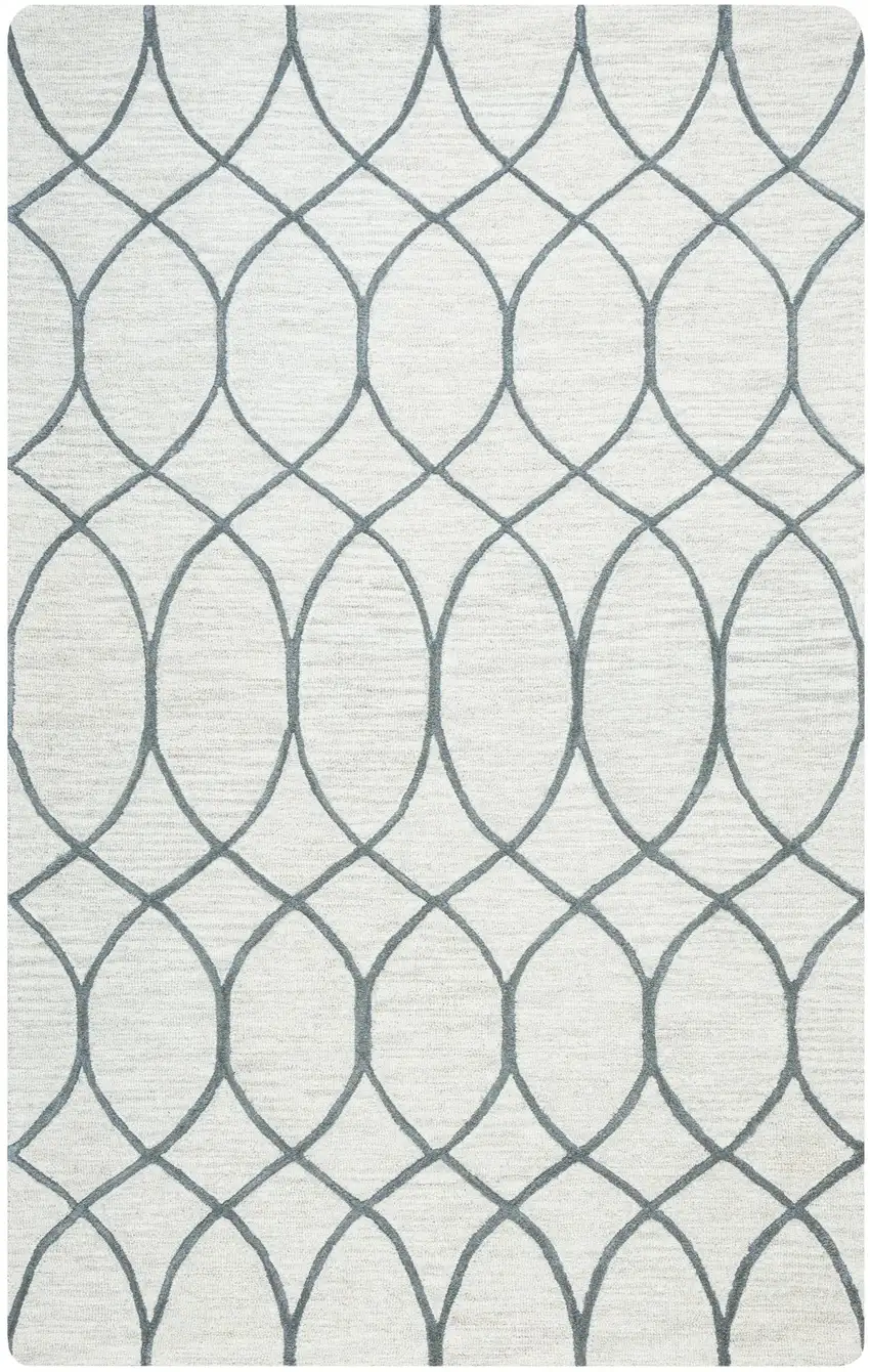 Ivory And Gray Wool Trellis Hand Tufted Area Rug Photo 3