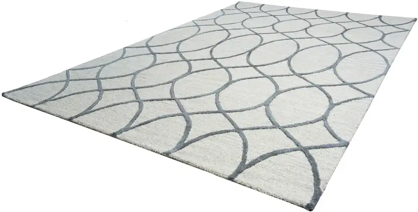 Ivory And Gray Wool Trellis Hand Tufted Area Rug Photo 2