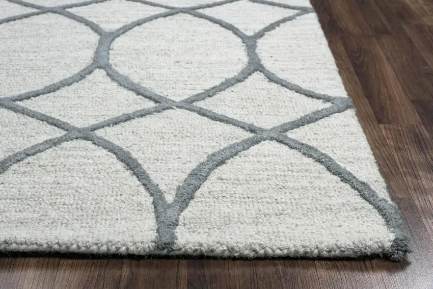 Ivory And Gray Wool Trellis Hand Tufted Area Rug Photo 4
