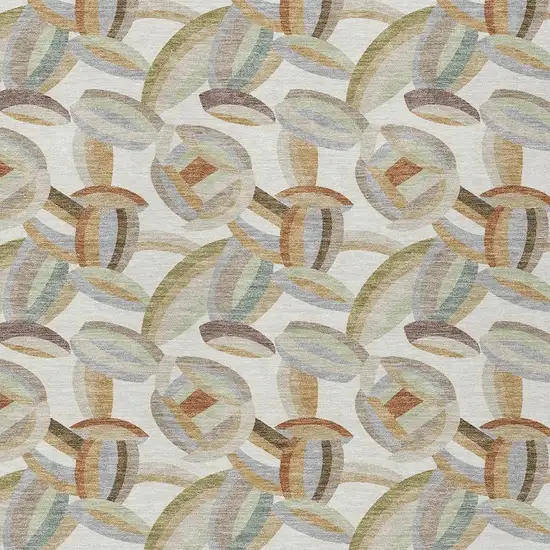 Ivory And Green Abstract Washable Indoor Outdoor Area Rug Photo 2