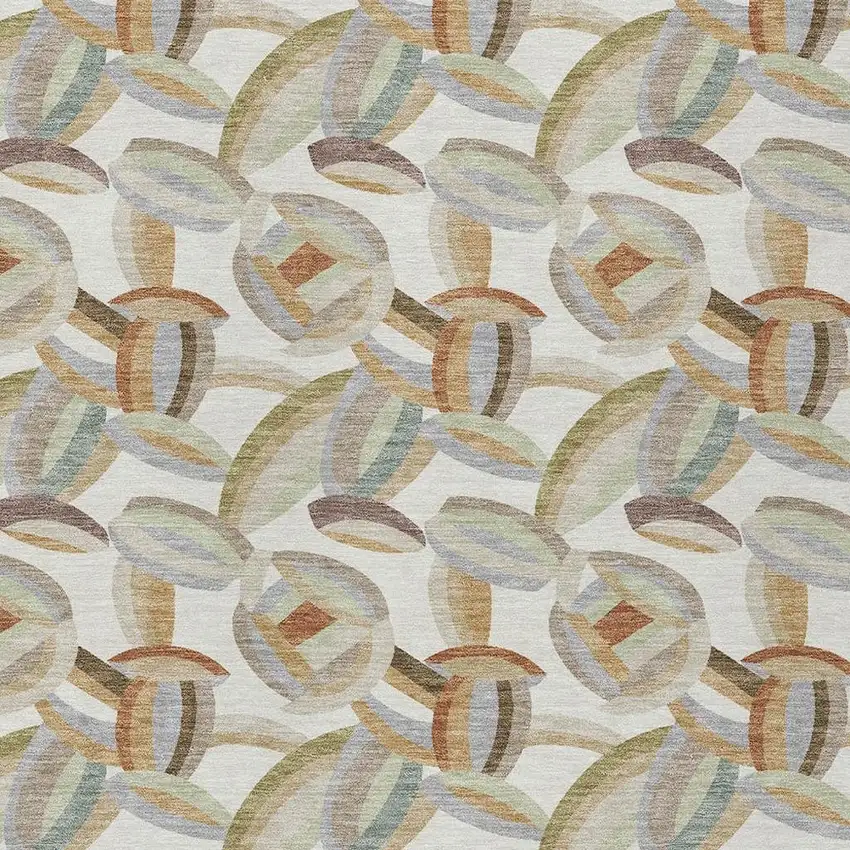Ivory And Green Abstract Washable Indoor Outdoor Area Rug Photo 2