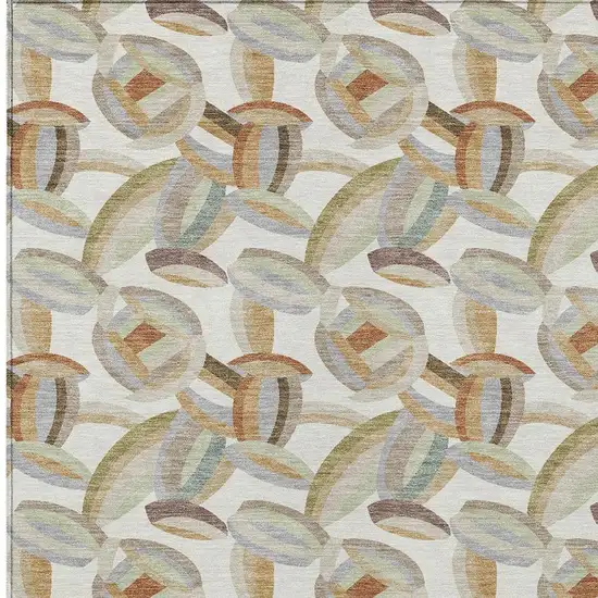 Ivory And Green Abstract Washable Indoor Outdoor Area Rug Photo 2