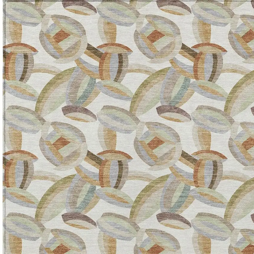 Ivory And Green Abstract Washable Indoor Outdoor Area Rug Photo 2