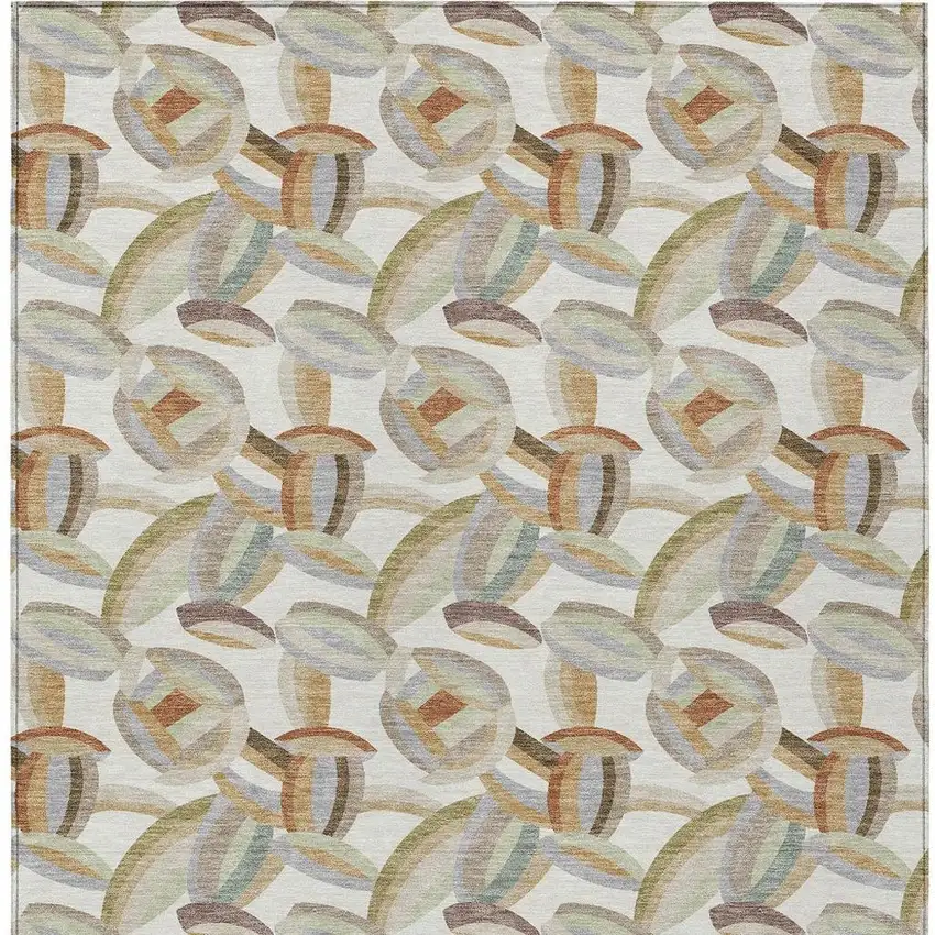 Ivory And Green Abstract Washable Indoor Outdoor Area Rug Photo 3