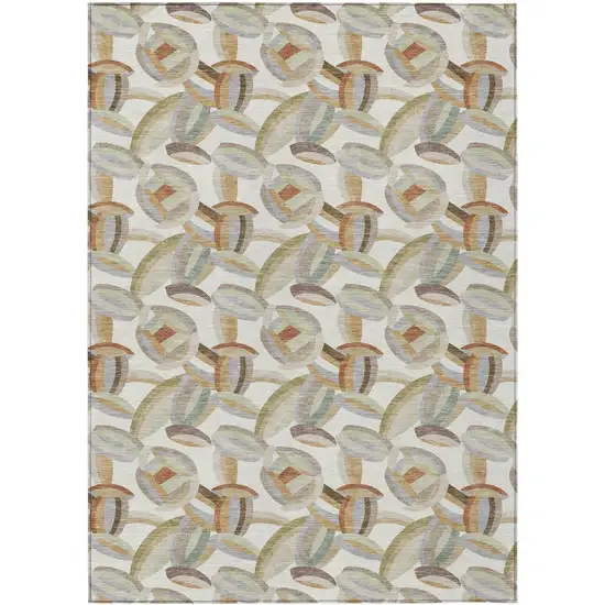 Ivory And Green Abstract Washable Indoor Outdoor Area Rug Photo 1