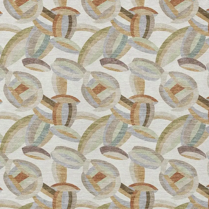 Ivory And Green Abstract Washable Indoor Outdoor Area Rug Photo 2