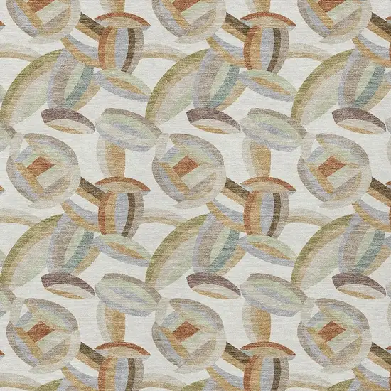 Ivory And Green Abstract Washable Indoor Outdoor Area Rug Photo 2
