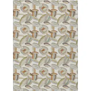 Photo of Ivory And Green Abstract Washable Indoor Outdoor Area Rug