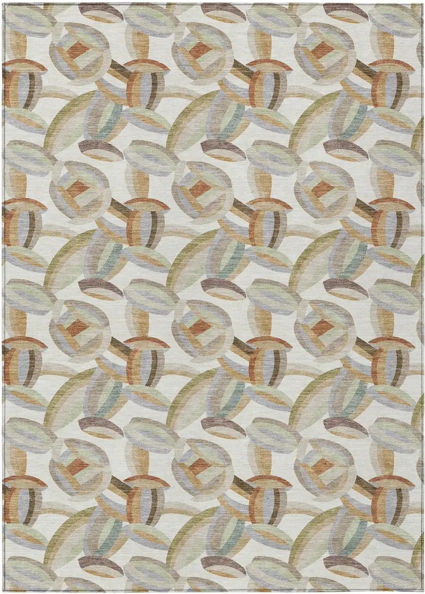 Ivory And Green Abstract Washable Indoor Outdoor Area Rug Photo 1