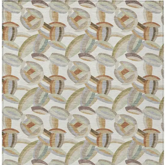 Ivory And Green Abstract Washable Indoor Outdoor Area Rug Photo 3