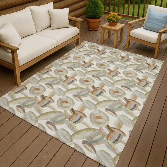 Ivory And Green Abstract Washable Indoor Outdoor Area Rug Photo 4