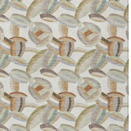 Ivory And Green Abstract Washable Indoor Outdoor Area Rug Photo 2