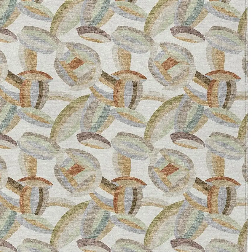 Ivory And Green Abstract Washable Indoor Outdoor Area Rug Photo 2