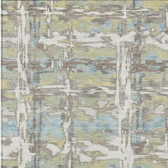 Ivory And Green Abstract Washable Indoor Outdoor Area Rug Photo 2