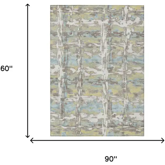 Ivory And Green Abstract Washable Indoor Outdoor Area Rug Photo 6